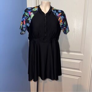 BloomChic Black Swim Dress with Multicolor Floral Accents size 18W